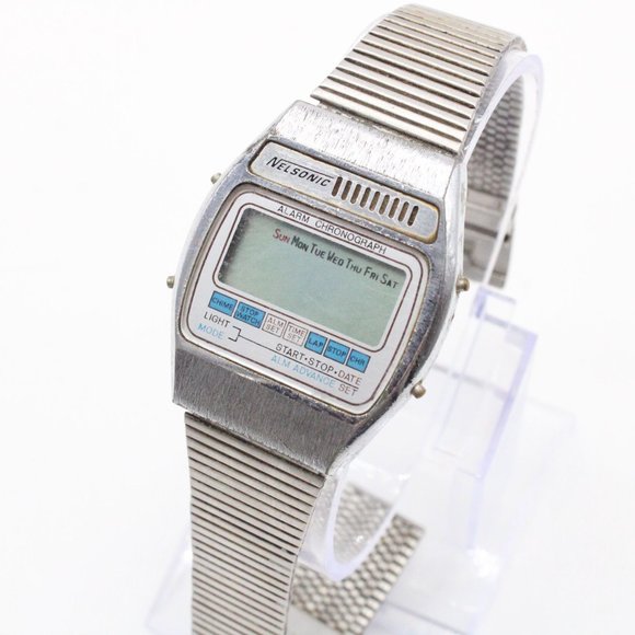 Vintage NELSONIC Digital Watch Unisex Retro Classic Silver Tone Stainless Steel - Picture 3 of 8